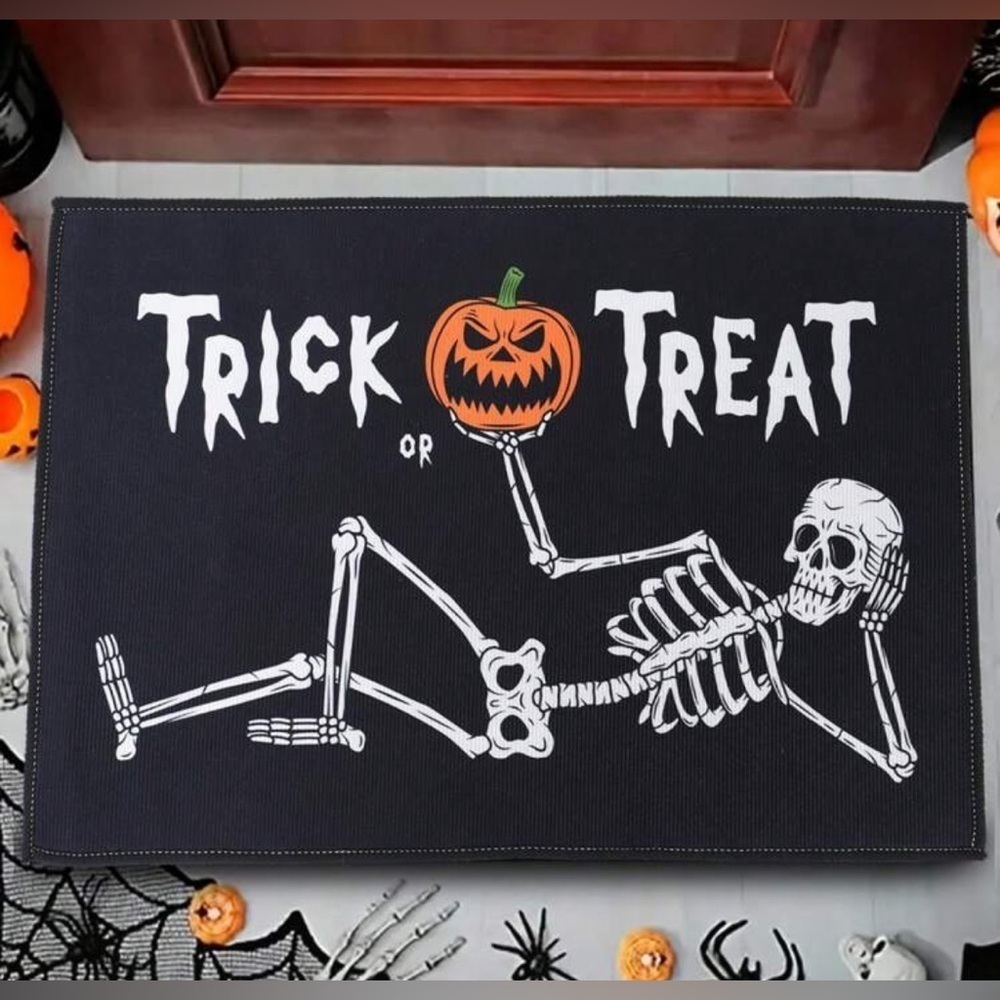 NEW Halloween Skeleton Trick or Treat Doormat - Black and White